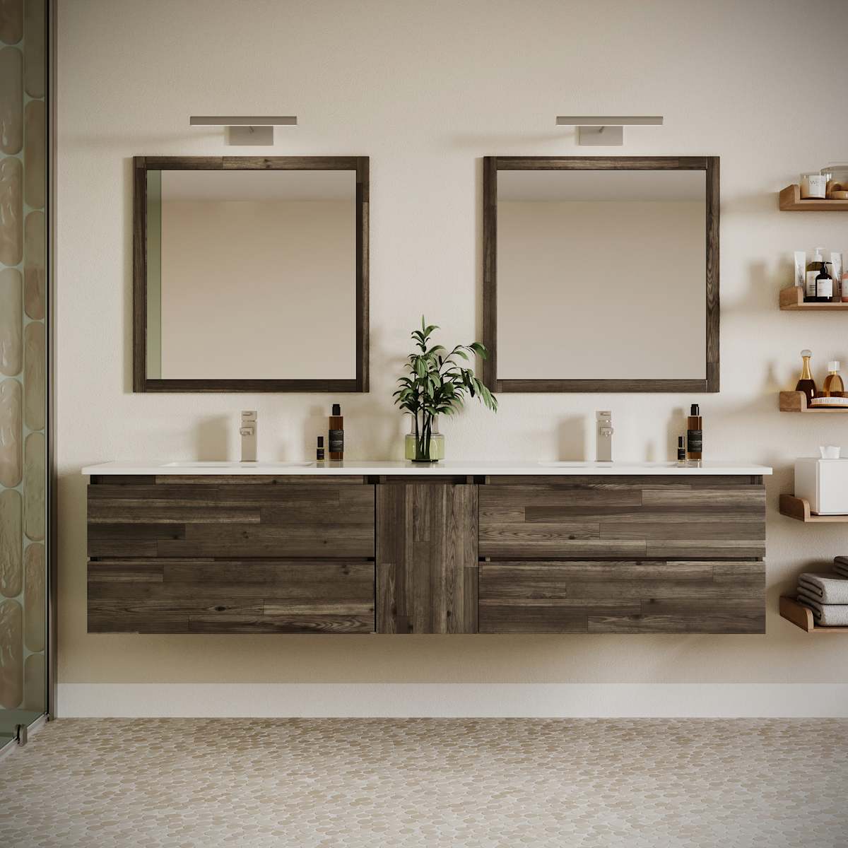 Formosa 84" Wall Mounted Double Basin Vanity Set with Cabinet and Quartz Vanity Top - image 1