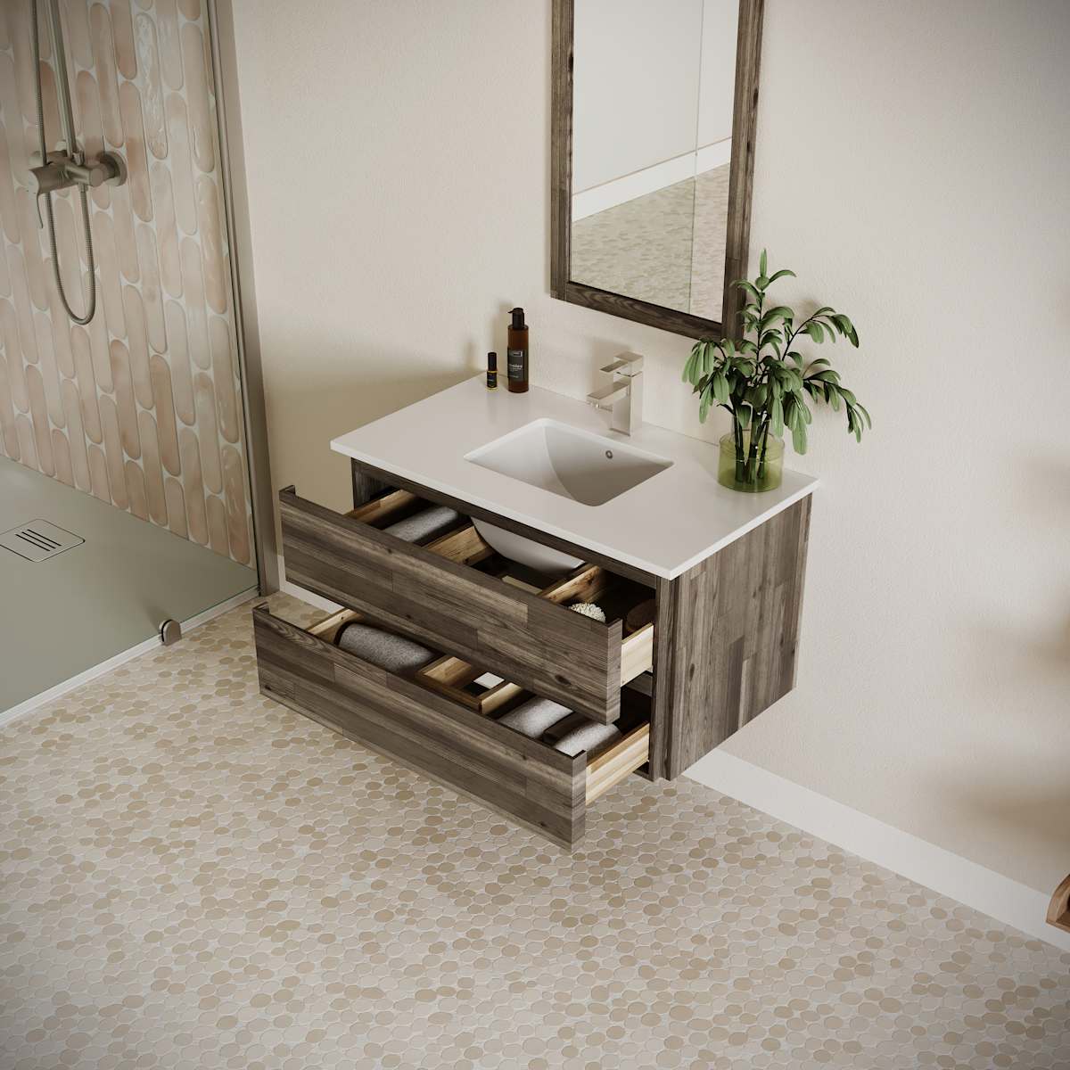 Formosa 36" Wall Mounted Single Basin Vanity Set with Cabinet and Quartz Vanity Top