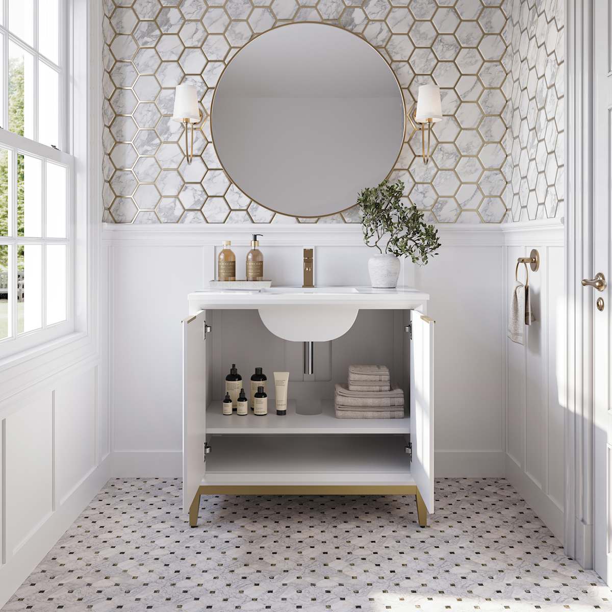 Wellington 36" Free Standing Single Basin Vanity Set with Cabinet and Quartz Vanity Top