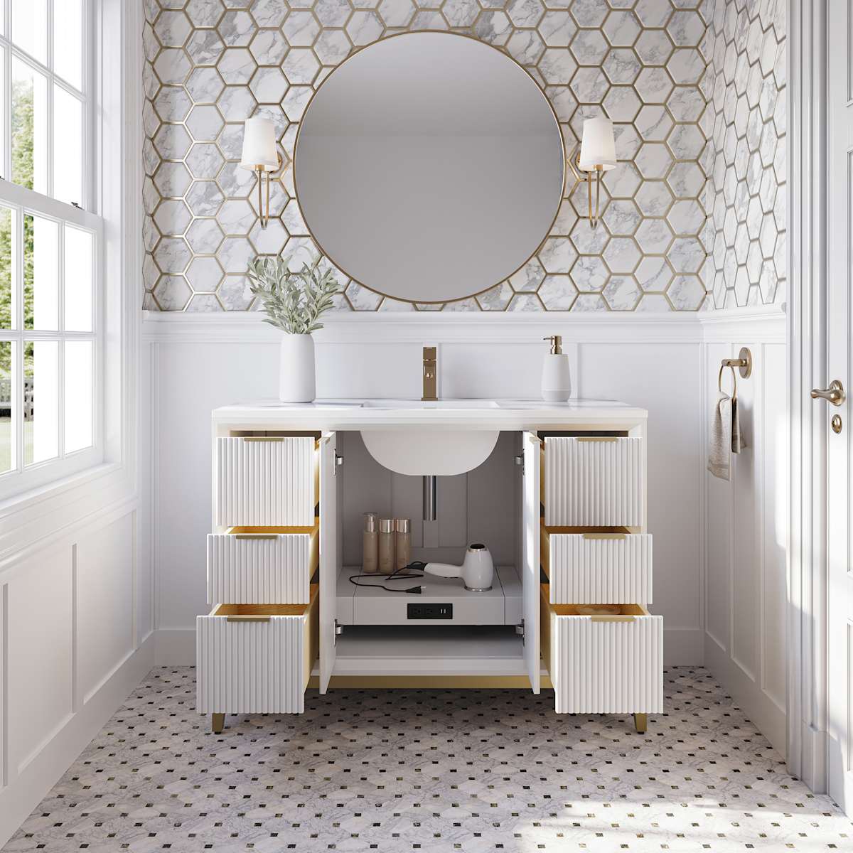 Wellington 48" Free Standing Single Basin Vanity Set with Cabinet and Quartz Vanity Top
