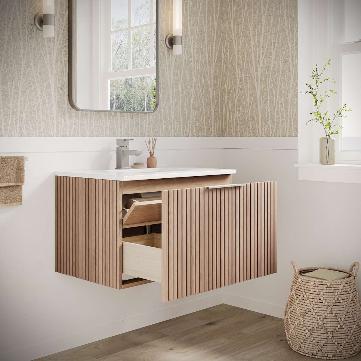 Elliot 30" Wall Mounted Single Basin Vanity Set with Cabinet and Quartz Vanity Top