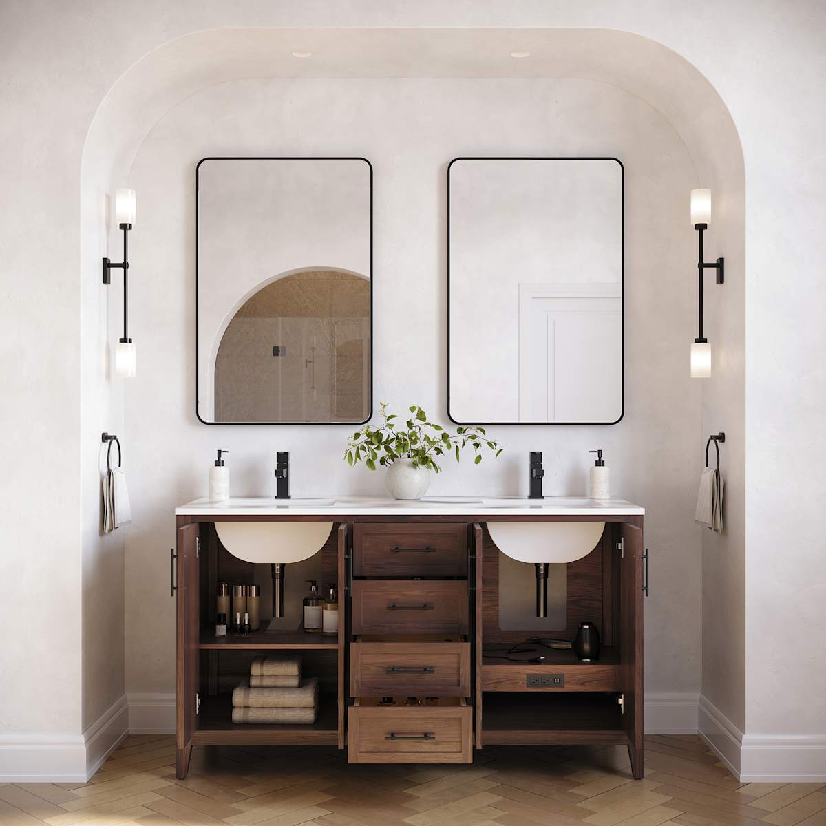 Silas 60" Free Standing Double Basin Vanity Set with Cabinet and Quartz Vanity Top