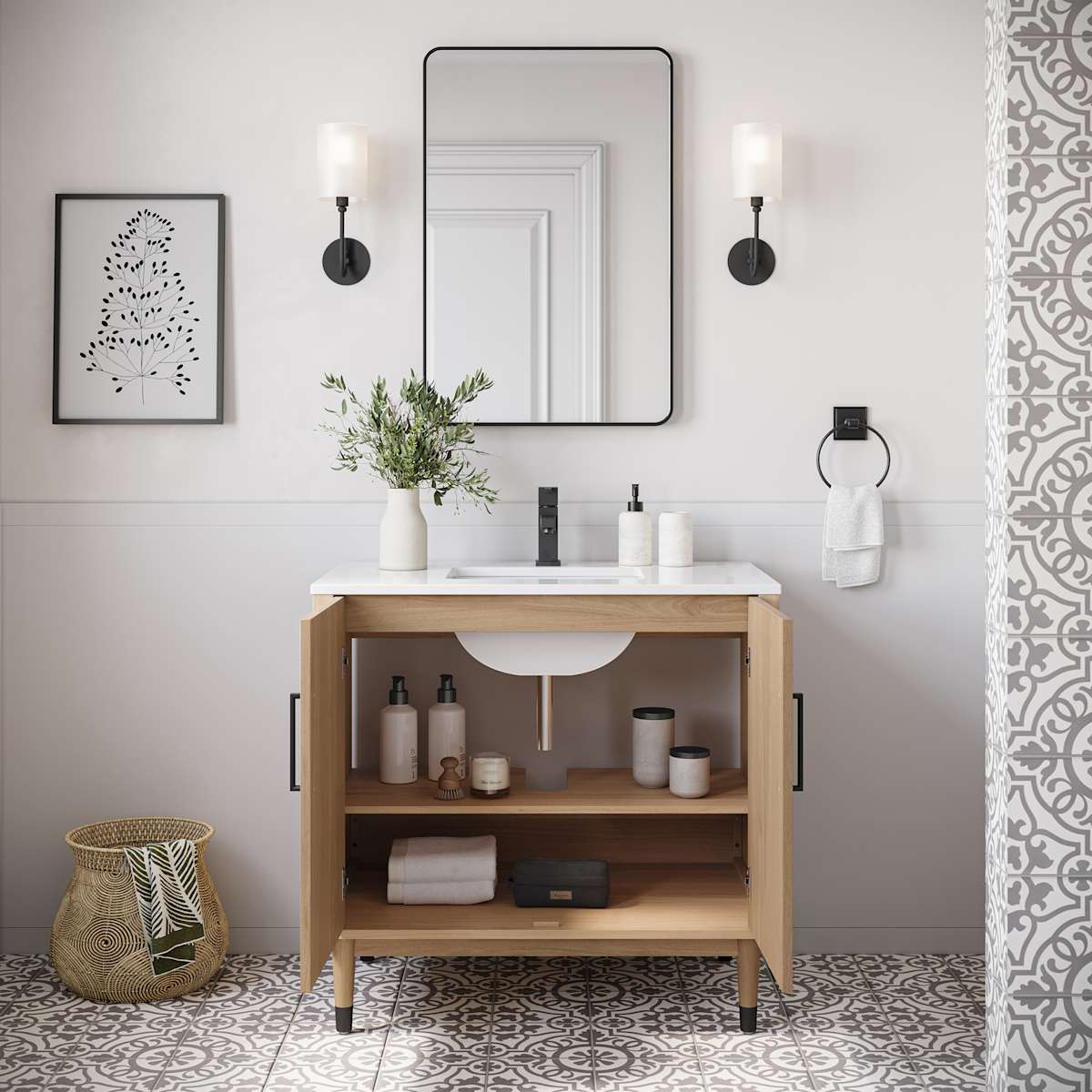 Sawyer 36" Free Standing Single Basin Vanity Set with Cabinet and Quartz Vanity Top