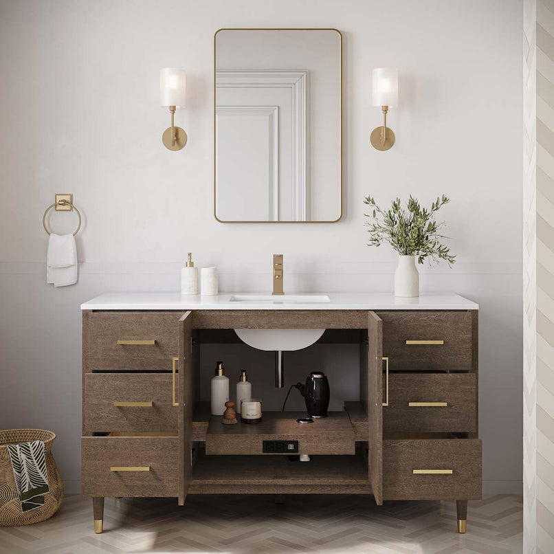 Sawyer 60" Free Standing Single Basin Vanity Set with Cabinet and Quartz Vanity Top - image 3