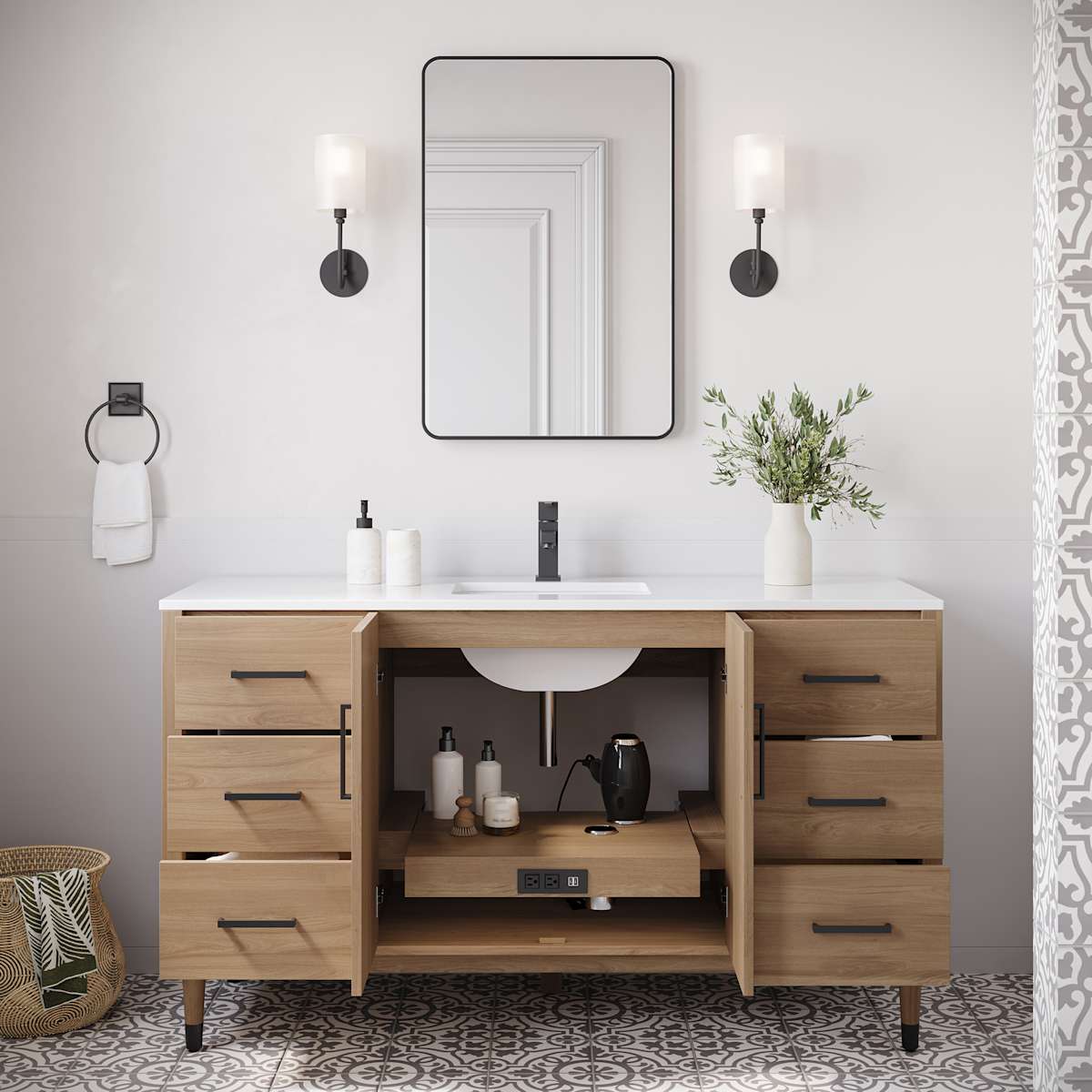Sawyer 60" Free Standing Single Basin Vanity Set with Cabinet and Quartz Vanity Top