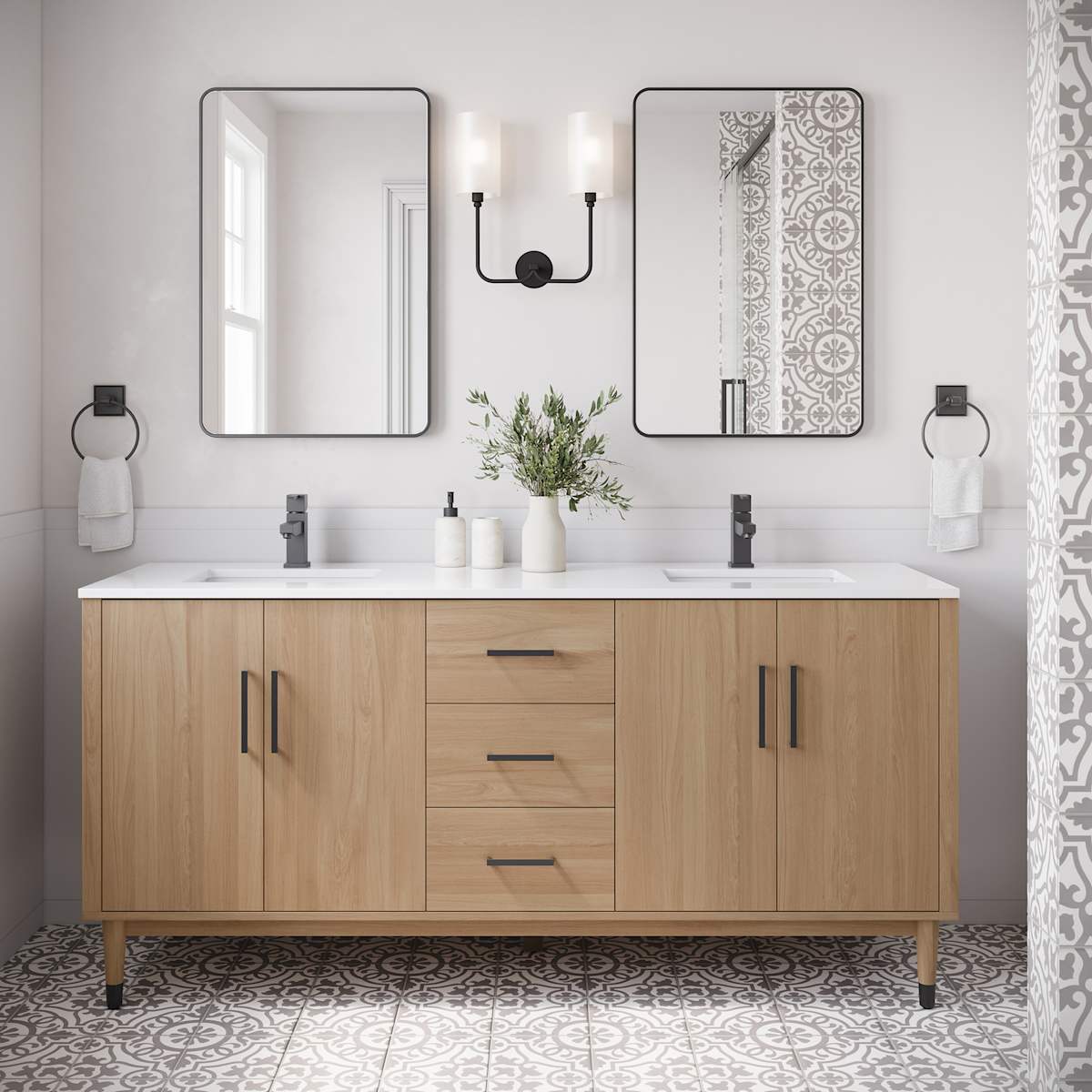 Sawyer 72" Free Standing Double Basin Vanity Set with Cabinet and Quartz Vanity Top