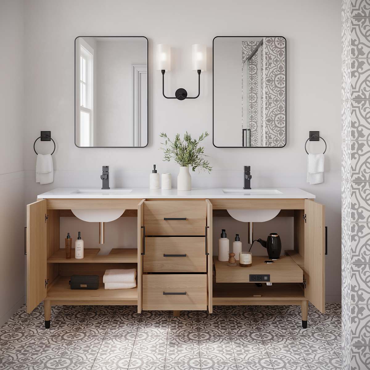 Sawyer 72" Free Standing Double Basin Vanity Set with Cabinet and Quartz Vanity Top
