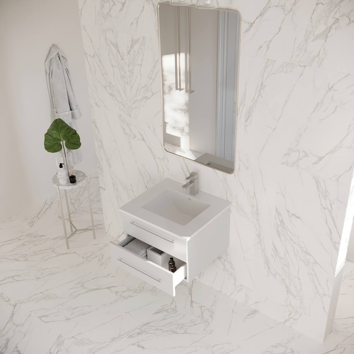 Lucera 24" Wall Mounted Single Basin Vanity Set with Cabinet and Quartz Vanity Top - image 20