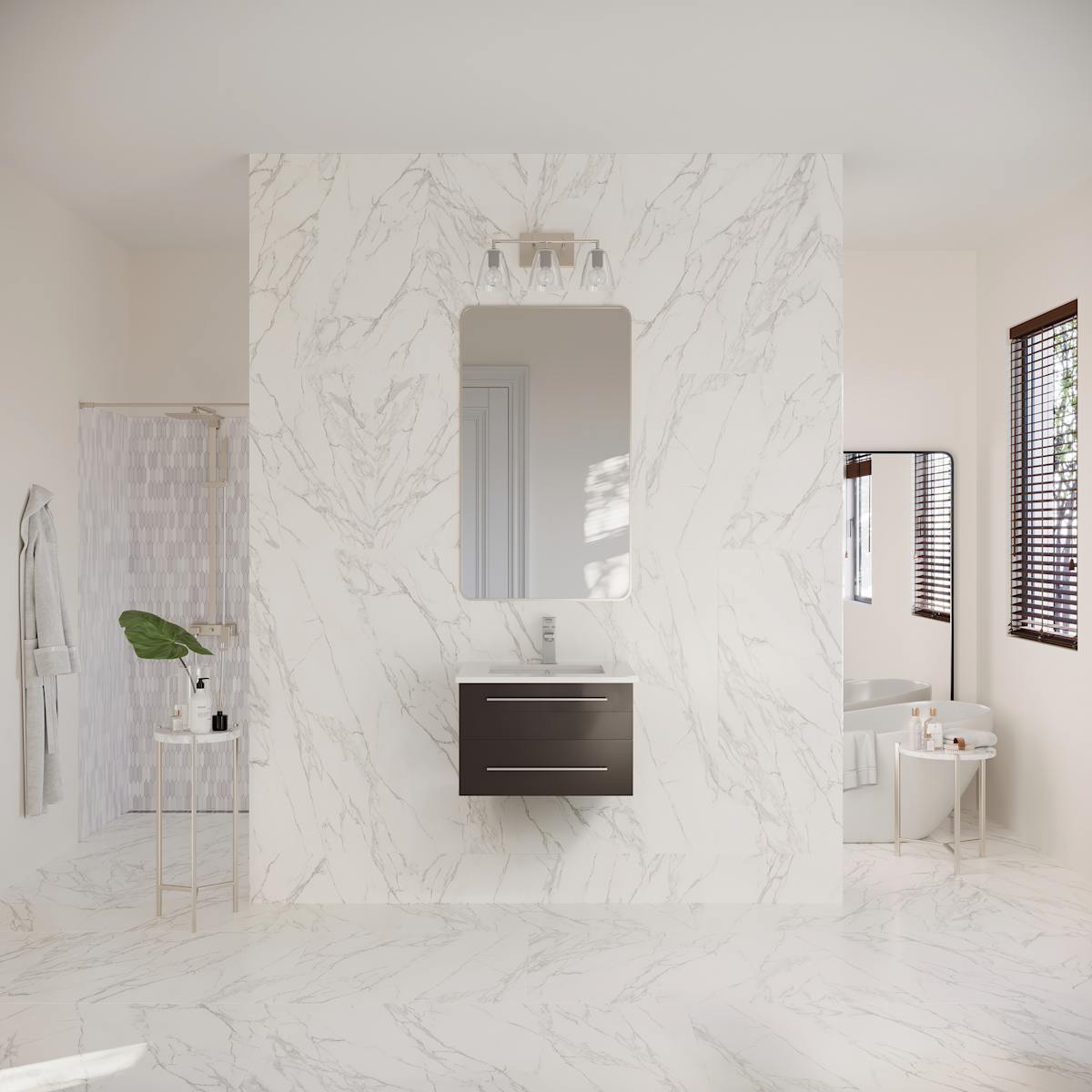 Lucera 24" Wall Mounted Single Basin Vanity Set with Cabinet and Quartz Vanity Top