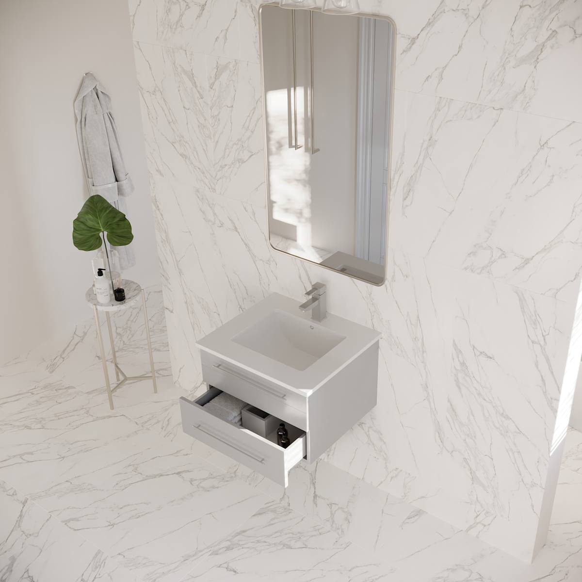 Lucera 24" Wall Mounted Single Basin Vanity Set with Cabinet and Quartz Vanity Top