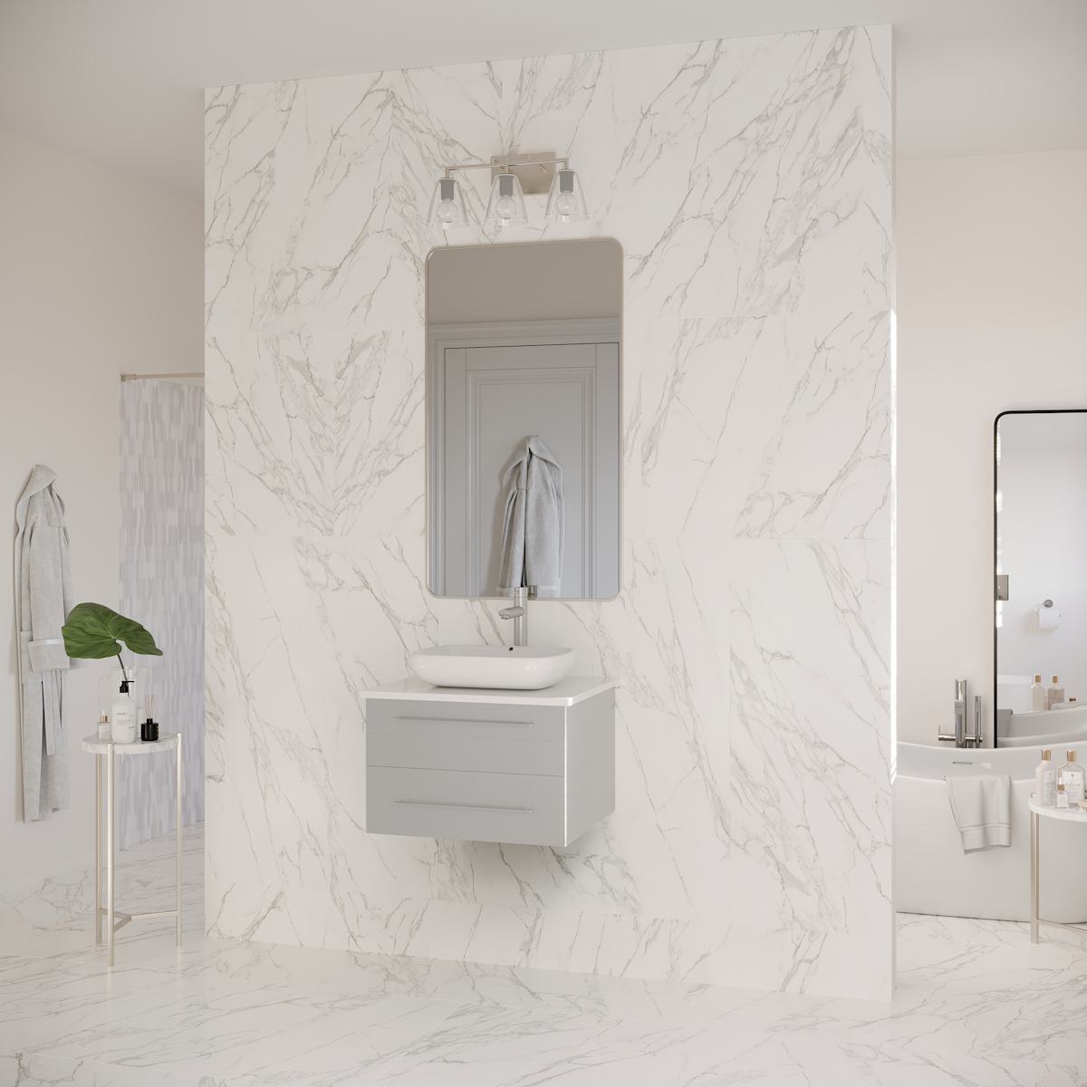 Lucera 24" Wall Mounted Single Basin Vanity Set with Cabinet and Quartz Vanity Top