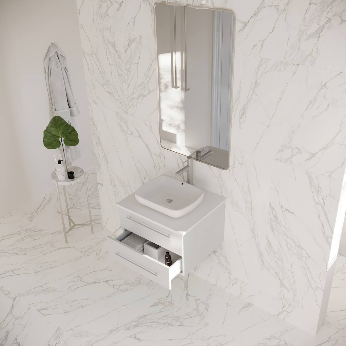 Lucera 24" Wall Mounted Single Basin Vanity Set with Cabinet and Quartz Vanity Top - image 15