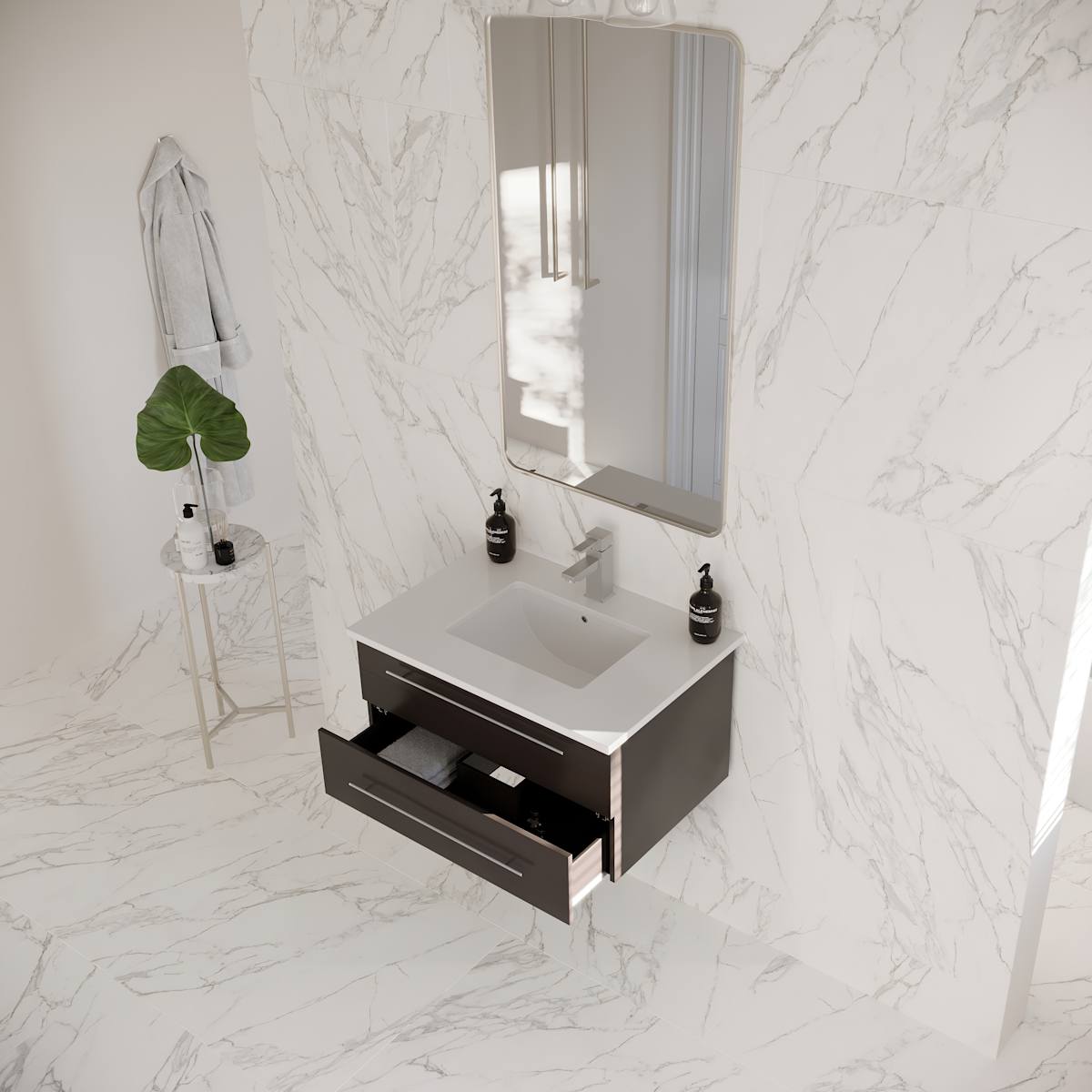 Lucera 30" Wall Mounted Single Basin Vanity Set with Cabinet and Quartz Vanity Top