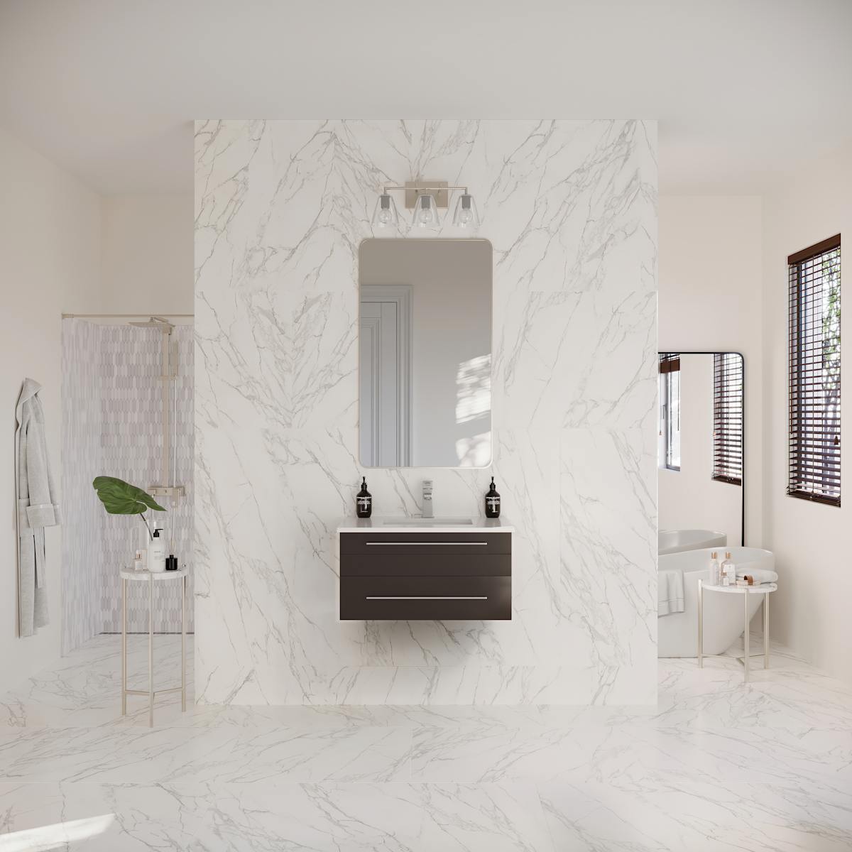 Lucera 30" Wall Mounted Single Basin Vanity Set with Cabinet and Quartz Vanity Top