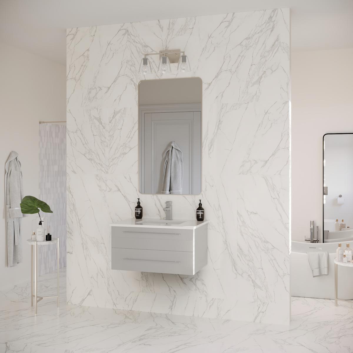 Lucera 30" Wall Mounted Single Basin Vanity Set with Cabinet and Quartz Vanity Top