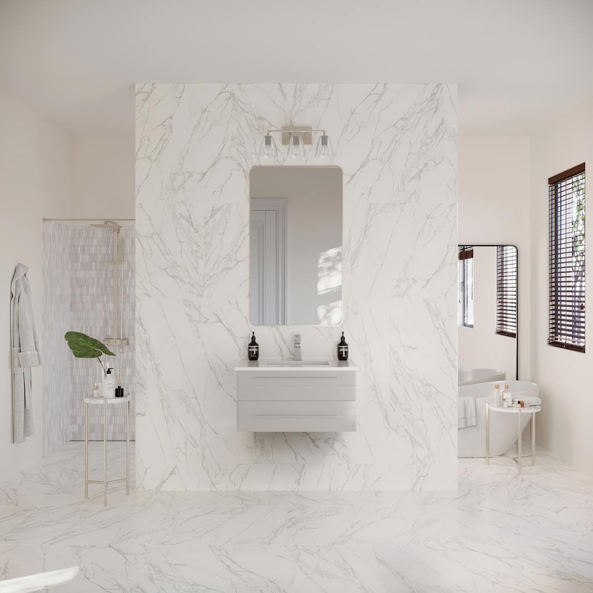 Lucera 30" Wall Mounted Single Basin Vanity Set with Cabinet and Quartz Vanity Top