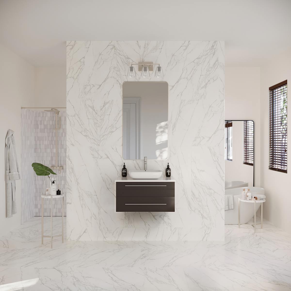 Lucera 30" Wall Mounted Single Basin Vanity Set with Cabinet and Quartz Vanity Top