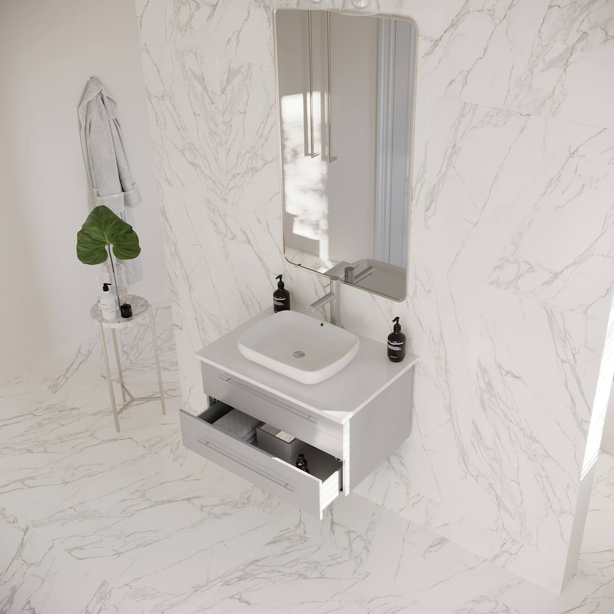 Lucera 30" Wall Mounted Single Basin Vanity Set with Cabinet and Quartz Vanity Top - image 9
