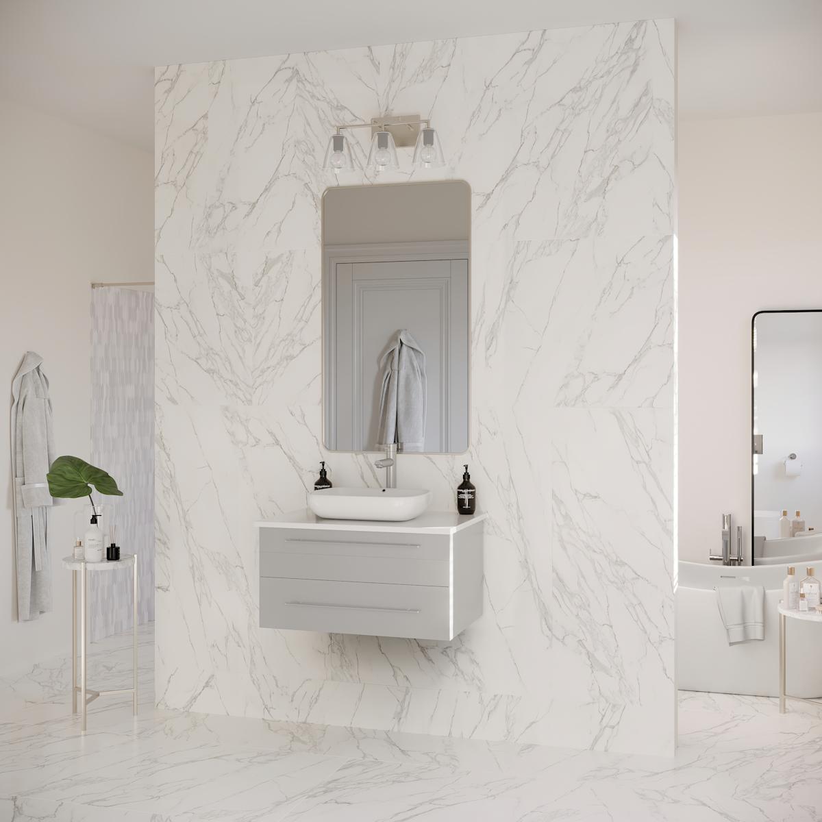 Lucera 30" Wall Mounted Single Basin Vanity Set with Cabinet and Quartz Vanity Top