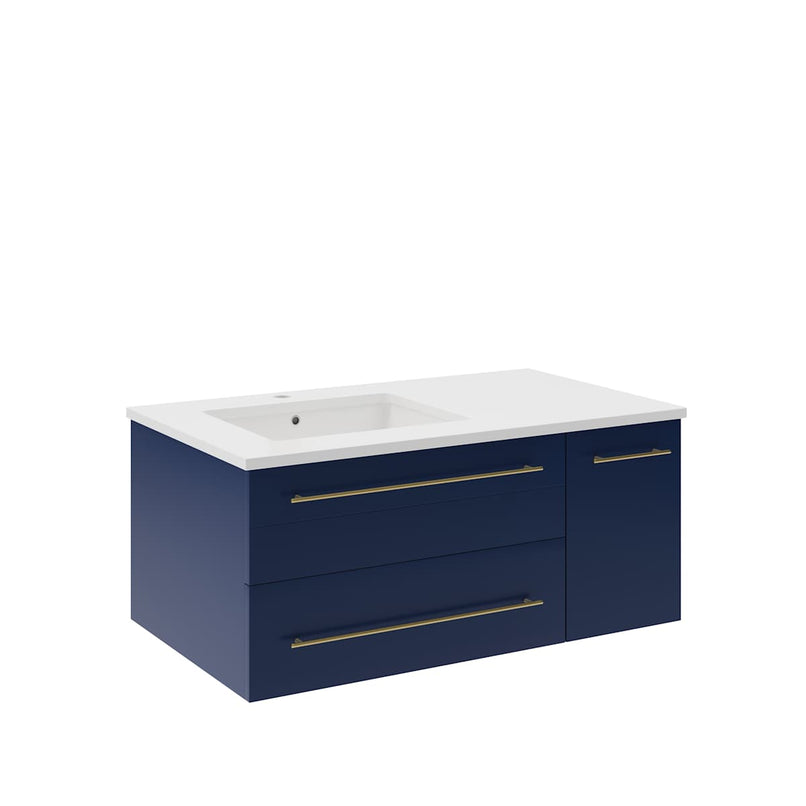 Lucera 36" Wall Mounted Single Basin Vanity Set with Cabinet, Quartz Vanity Top, and Left Offset Rectangular Sink - image 14