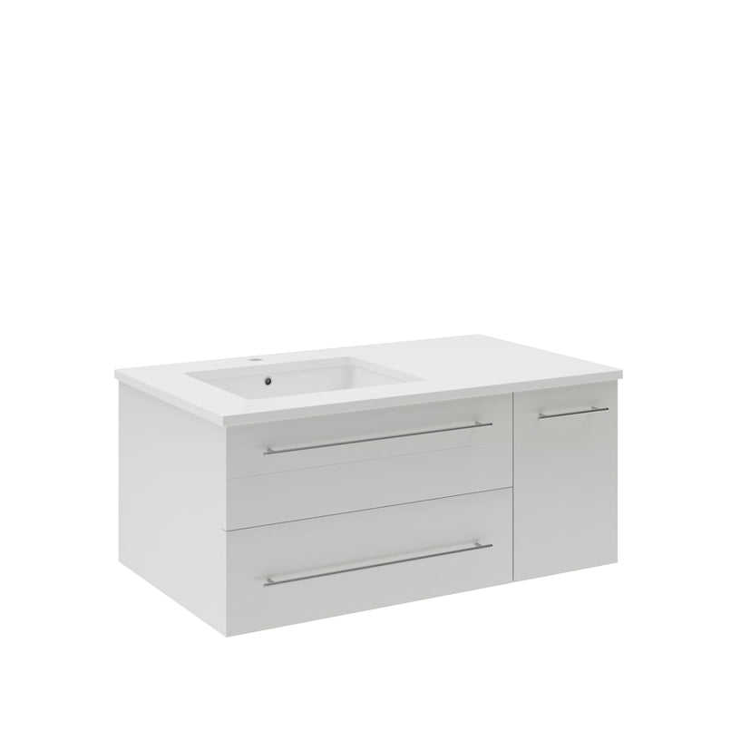 Lucera 36" Wall Mounted Single Basin Vanity Set with Cabinet, Quartz Vanity Top, and Left Offset Rectangular Sink - image 19