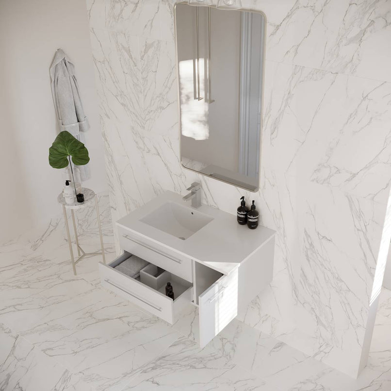 Lucera 36" Wall Mounted Single Basin Vanity Set with Cabinet, Quartz Vanity Top, and Left Offset Rectangular Sink - image 20