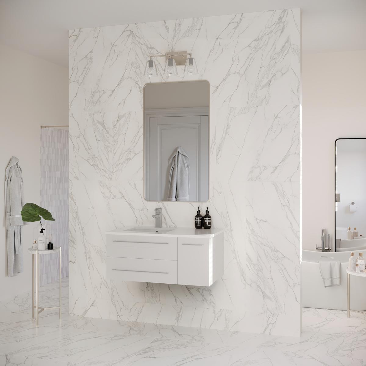 Lucera 36" Wall Mounted Single Basin Vanity Set with Cabinet, Quartz Vanity Top, and Left Offset Rectangular Sink - image 21