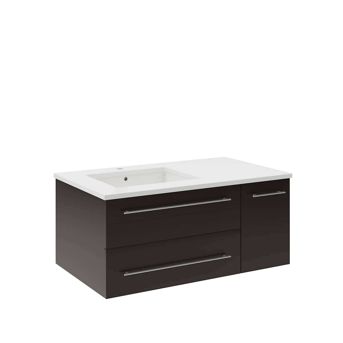Lucera 36" Wall Mounted Single Basin Vanity Set with Cabinet, Quartz Vanity Top, and Left Offset Rectangular Sink