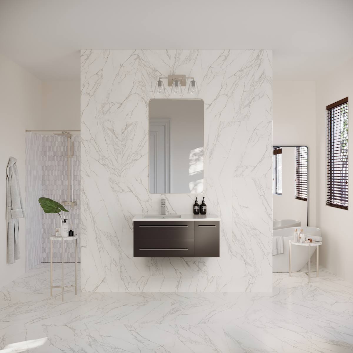 Lucera 36" Wall Mounted Single Basin Vanity Set with Cabinet, Quartz Vanity Top, and Left Offset Rectangular Sink