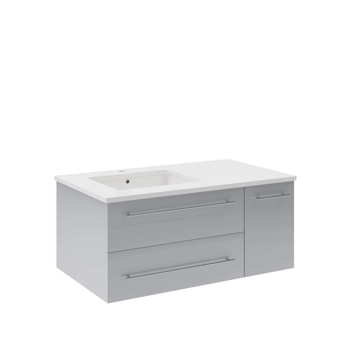 Lucera 36" Wall Mounted Single Basin Vanity Set with Cabinet, Quartz Vanity Top, and Left Offset Rectangular Sink