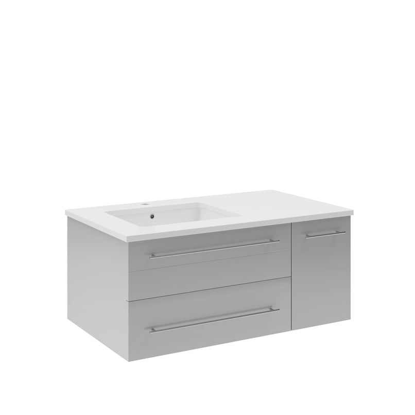 Lucera 36" Wall Mounted Single Basin Vanity Set with Cabinet, Quartz Vanity Top, and Left Offset Rectangular Sink - image 8