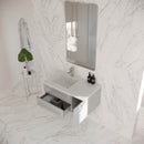 Lucera 36" Wall Mounted Single Basin Vanity Set with Cabinet, Quartz Vanity Top, and Left Offset Rectangular Sink - image 9