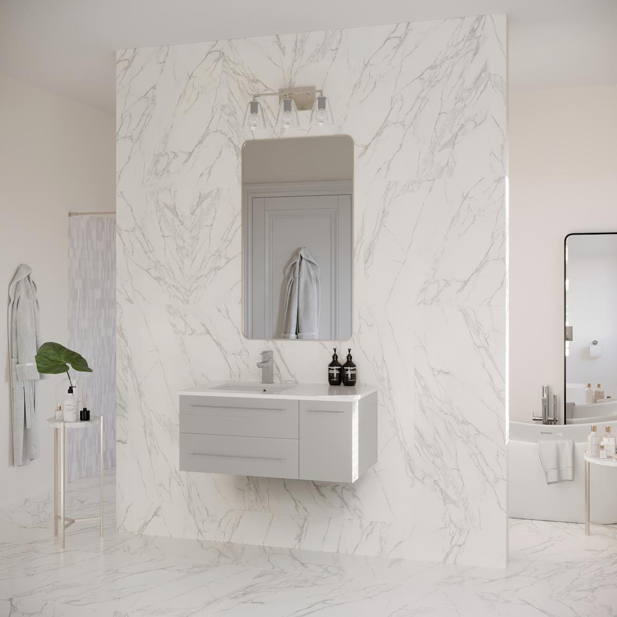 Lucera 36" Wall Mounted Single Basin Vanity Set with Cabinet, Quartz Vanity Top, and Left Offset Rectangular Sink - image 10