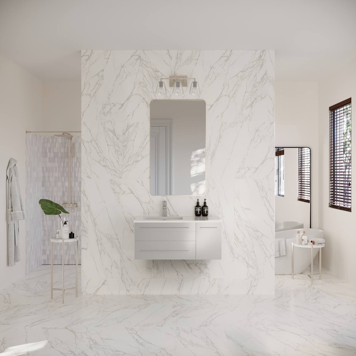 Lucera 36" Wall Mounted Single Basin Vanity Set with Cabinet, Quartz Vanity Top, and Left Offset Rectangular Sink