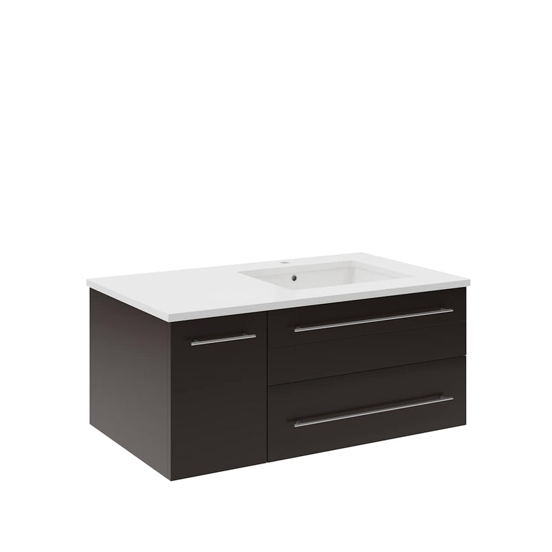 Lucera 36" Wall Mounted Single Basin Vanity Set with Cabinet, Quartz Vanity Top, and Right Offset Rectangular Sink - image 2