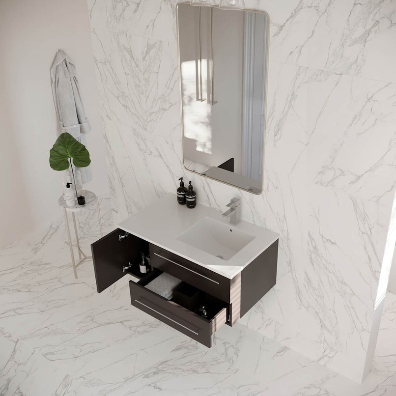 Lucera 36" Wall Mounted Single Basin Vanity Set with Cabinet, Quartz Vanity Top, and Right Offset Rectangular Sink - image 3