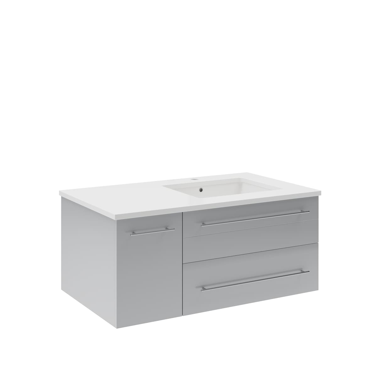 Lucera 36" Wall Mounted Single Basin Vanity Set with Cabinet, Quartz Vanity Top, and Right Offset Rectangular Sink