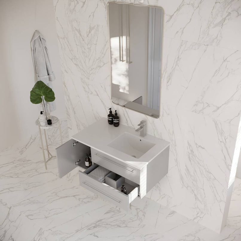 Lucera 36" Wall Mounted Single Basin Vanity Set with Cabinet, Quartz Vanity Top, and Right Offset Rectangular Sink - image 9