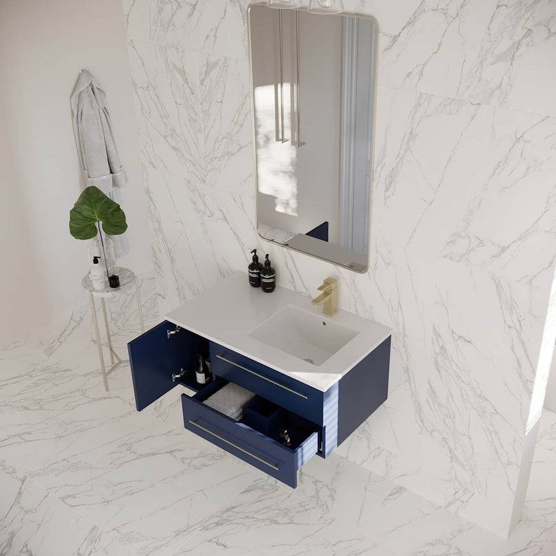 Lucera 36" Wall Mounted Single Basin Vanity Set with Cabinet, Quartz Vanity Top, and Right Offset Rectangular Sink - image 15