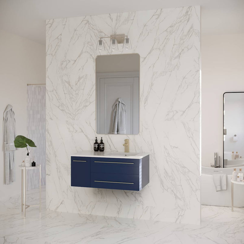 Lucera 36" Wall Mounted Single Basin Vanity Set with Cabinet, Quartz Vanity Top, and Right Offset Rectangular Sink - image 16