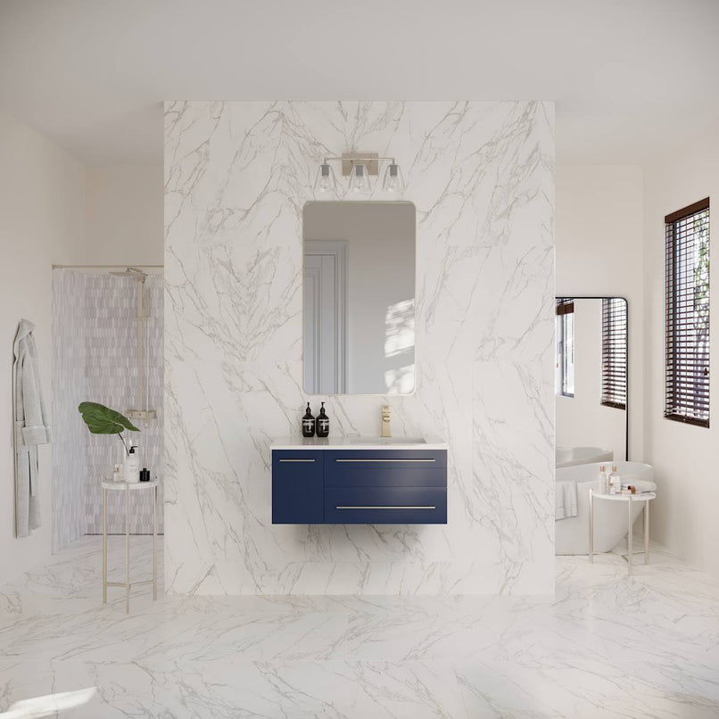 Lucera 36" Wall Mounted Single Basin Vanity Set with Cabinet, Quartz Vanity Top, and Right Offset Rectangular Sink - image 17