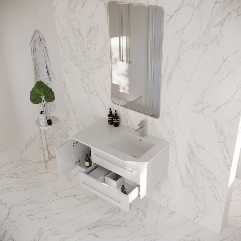 Lucera 36" Wall Mounted Single Basin Vanity Set with Cabinet, Quartz Vanity Top, and Right Offset Rectangular Sink - image 20