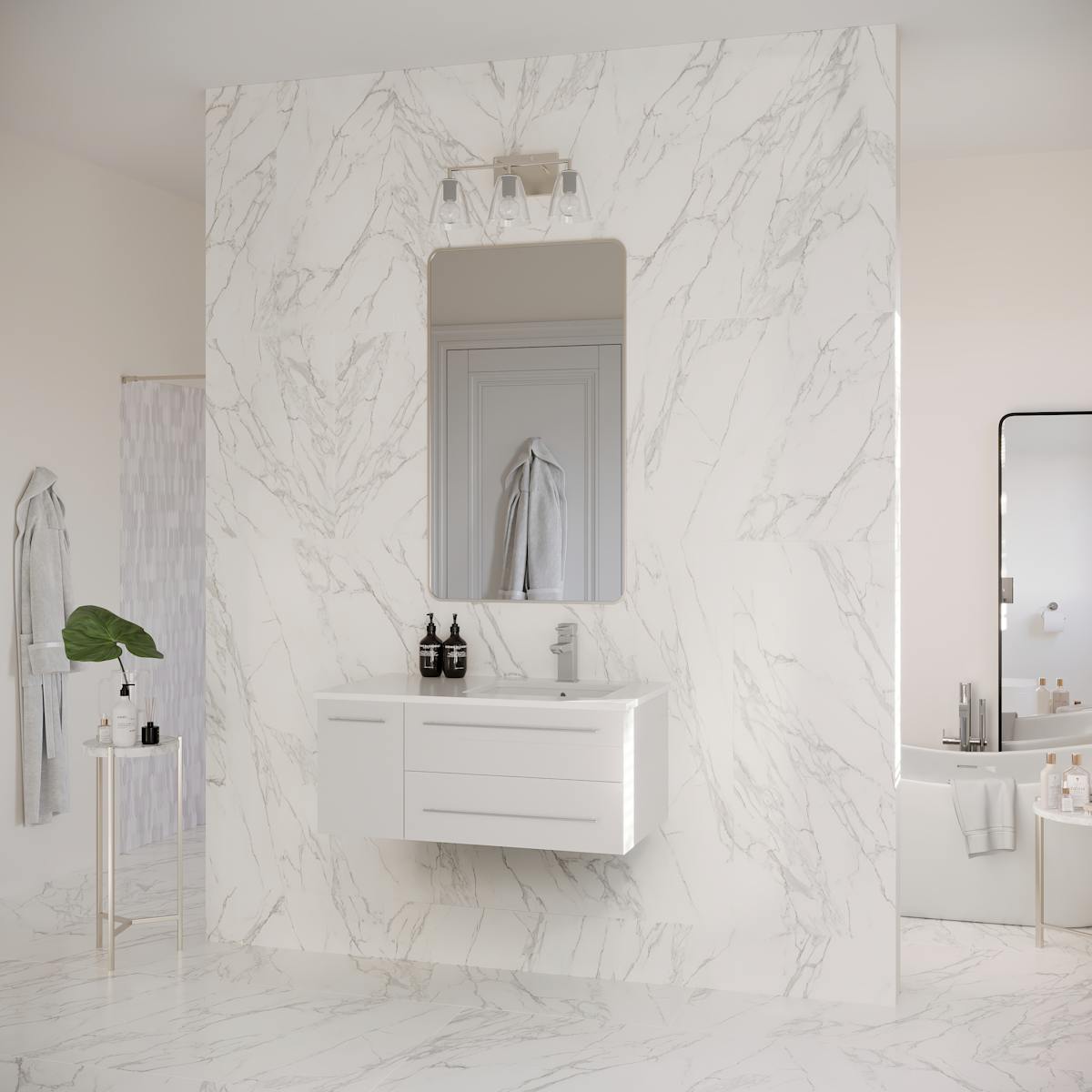 Lucera 36" Wall Mounted Single Basin Vanity Set with Cabinet, Quartz Vanity Top, and Right Offset Rectangular Sink - image 21
