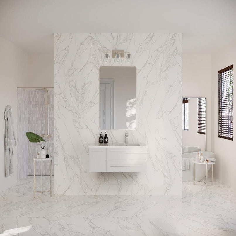 Lucera 36" Wall Mounted Single Basin Vanity Set with Cabinet, Quartz Vanity Top, and Right Offset Rectangular Sink - image 22