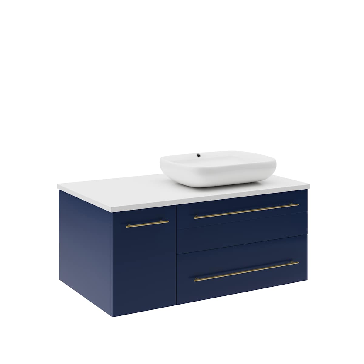 Lucera 36" Wall Mounted Single Basin Vanity Set with Cabinet, Quartz Vanity Top, and Right Offset Rectangular Vessel Sink