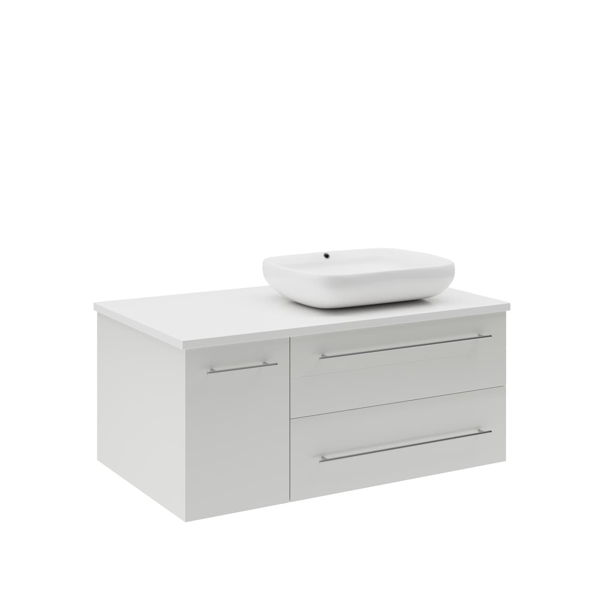 Lucera 36" Wall Mounted Single Basin Vanity Set with Cabinet, Quartz Vanity Top, and Right Offset Rectangular Vessel Sink
