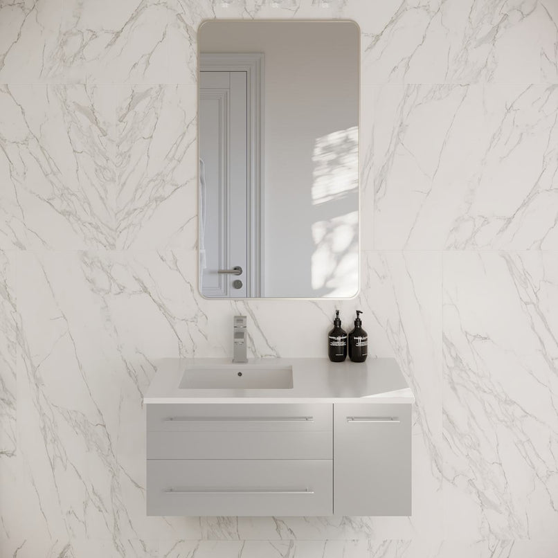 Lucera 36" Wall Mounted Single Basin Vanity Set with Cabinet, Quartz Vanity Top, and Left Offset Rectangular Sink - image 1
