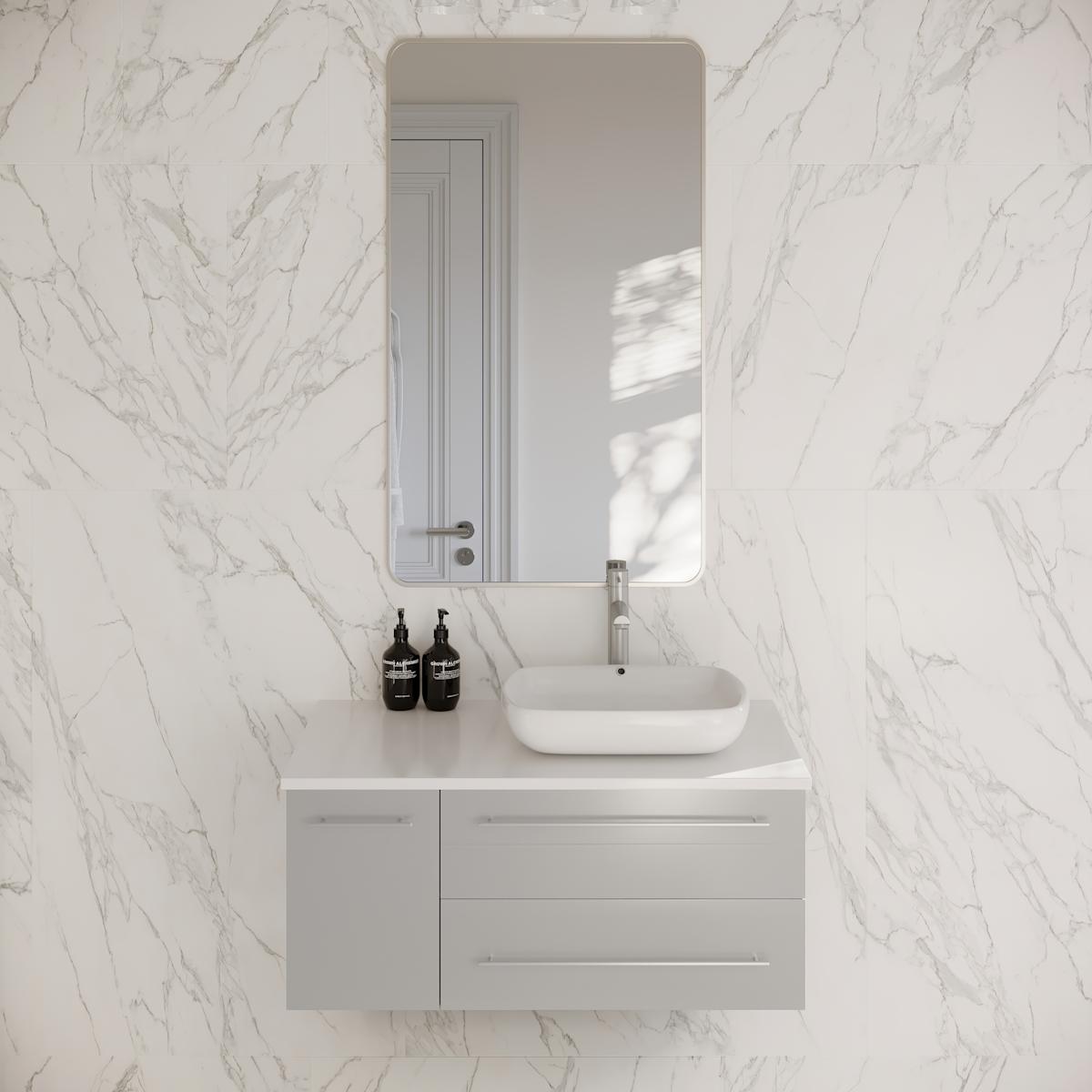 Lucera 36" Wall Mounted Single Basin Vanity Set with Cabinet, Quartz Vanity Top, and Right Offset Rectangular Vessel Sink - image 1