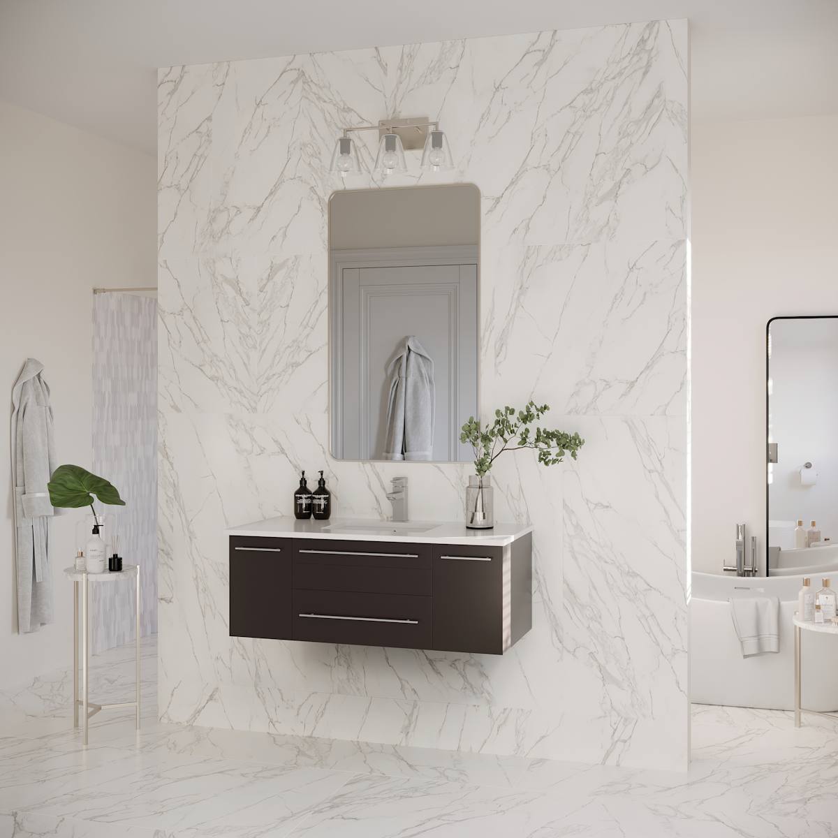 Lucera 42" Wall Mounted Single Basin Vanity Set with Cabinet and Quartz Vanity Top
