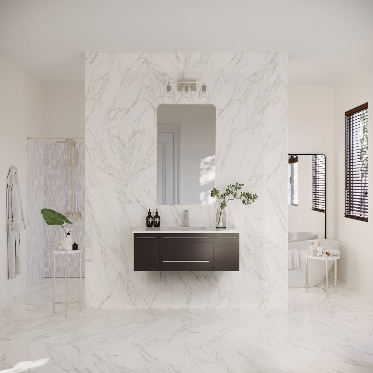 Lucera 42" Wall Mounted Single Basin Vanity Set with Cabinet and Quartz Vanity Top